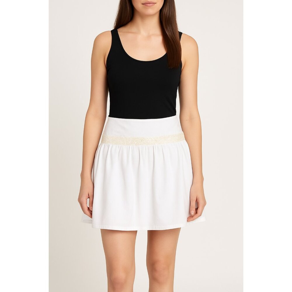 Lulu Marie White Miniskirt with Iridescent Sequence